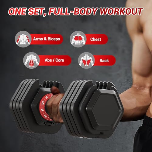 Updated Adjustable Dumbbells Set (25 LB/50 LB/56 LB/112LB), Weights Dumbbell Set with Anti-slip Grip & Storage Solution, C...