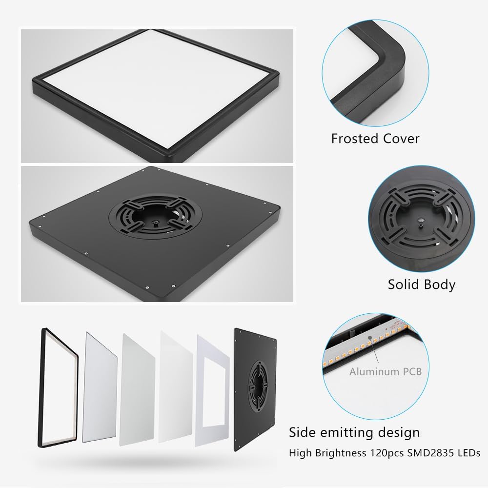 12Inch 24W Square Led Ceiling Light Fixtures Flush Mount  5000K Daylight White Led Ceiling Lamp  Surface Mount Modern Ceiling Lights  Black Slim Flat Panel Lighting For Bedroom  Kitchen  Bathroom Etc