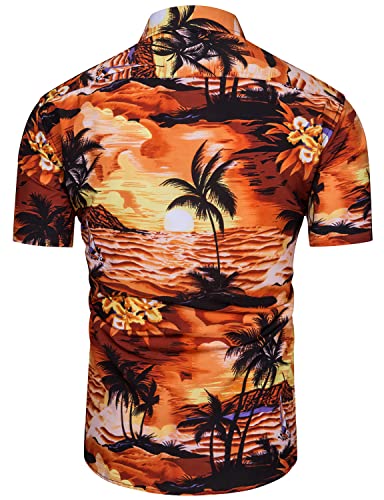 TUNEVUSE Mens Hawaiian Short Sleeve Shirt Suits Flower Print Suits Tropical 2PC Sets Button Down Shirts and Shorts Outfit