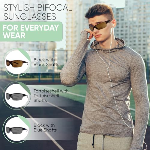 Yogo Vision Bifocal Sports Sunglasses Mens Wrap Around Half Rim Sunglasses Readers 3PK