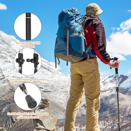 Travel Folding Trekking Hiking Pole with Carrying Case,Collapsible Cane Adjustable Walking Stick Portable Mobility Aid for...