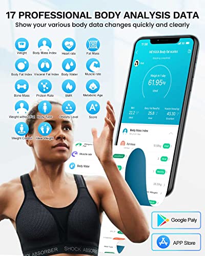 HEYAXA Smart Scale for Body Weight, Digiatl Weight Scale with Large LCD Display, 17 Body Composition Analyzer Sync to APP,...