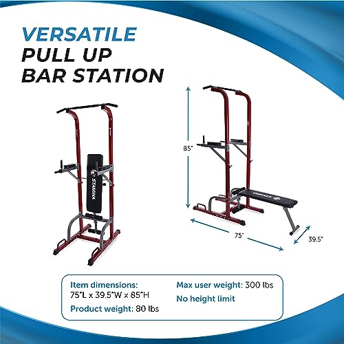 Stamina Full Body Power Tower 735 - Dip Bar with Built-in Bench and Rack - Pull Up Bar Station with Smart Workout App - Di...