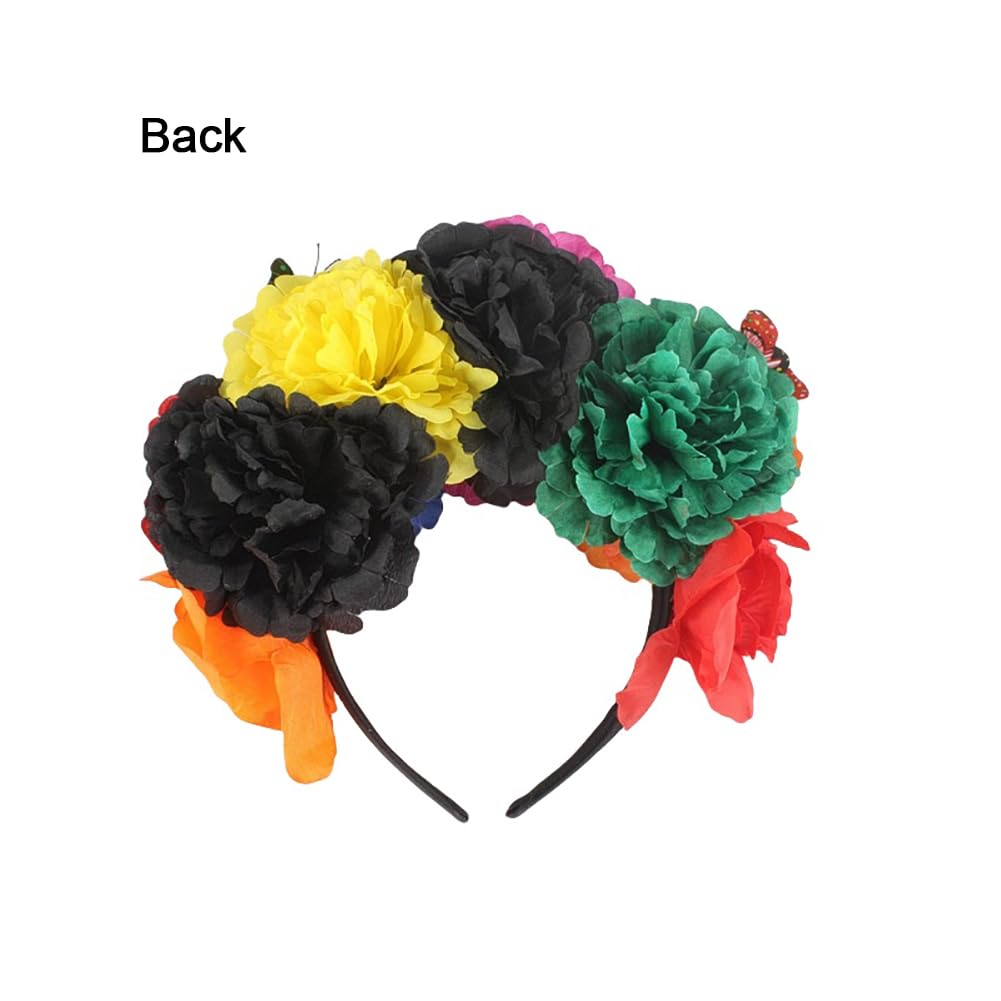 Lofruiin Women's Bohemian Rose Flower Crown Mexican Day of The Dead Headband Halloween Party Costume Headpiece (A- Colorful 1, F
