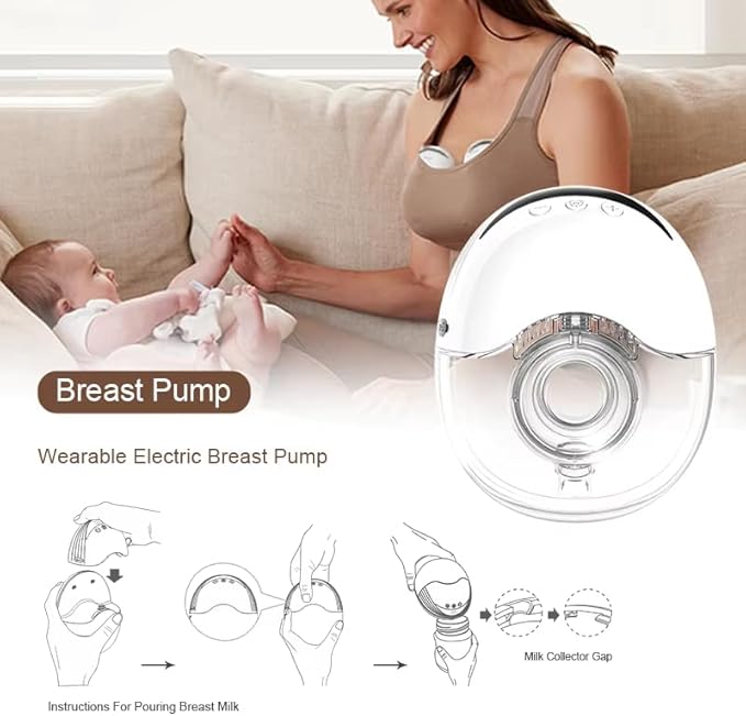 Wearable Breastfeeding Pump,4 Modes & 12 Levels,Hands Free Breast Pump,Memory Function,Electric Breast Pump,Strong Suction,Rechargeable, Double-Sealed Flange Sizes (19/21/24mm) (White 1 Pack)