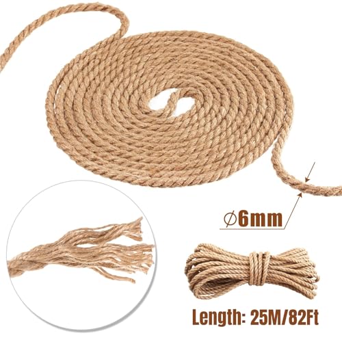 Naler 6mm Jute Rope, 82FT 4-Ply Strong Natural Twine String for Cat Scratching Post, Heavy Duty Twine String for Gardenin...