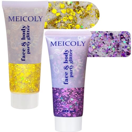 MEICOLY Purple and Gold Face Body Glitter Set, Mardi Gras Face Glitter,Mardi Gras Outfit for Women Kids,Mardi Gras Accesso...
