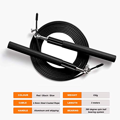Speed Jump Rope - 360° Swivel Ball Bearing - Adjustable steel coated rope-Aluminum Anti Skipping Handle -Fitness Training ...