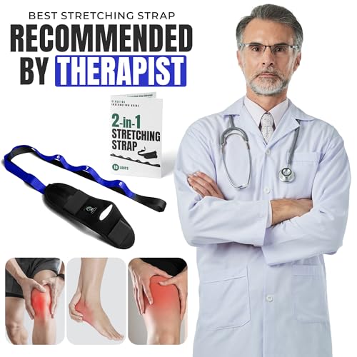 Stretch Strap with Loops Physical Therapy - Full Body Exercise Straps for Stretching with Detachable Foot - Leg & Calf Str...