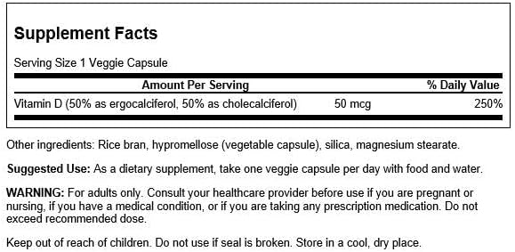 Swanson Vitamin D Complex with Vitamins D2 & D3 - Complete Sunshine Vitamin Complex for Bone, Dental & Immune Health - Vitamin Supplement (50 mcg, 60 Veggie Capsules) (2 Pack)