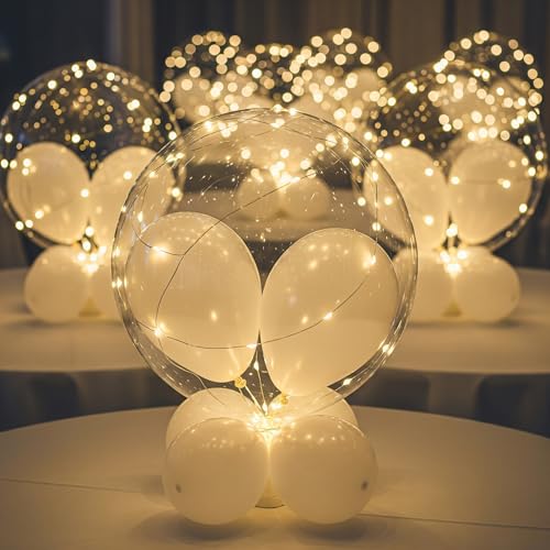 Lightsfever warm white led balloons with batteries, wedding proposal decorations clear transparent for helium or air, birt...