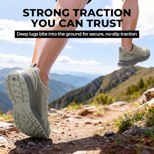 FitVille Men's Outdoor Hiking Shoes with High Traction Outsole, Water-Resistant & High Rebound Cushioning, Low-Top Trailin...