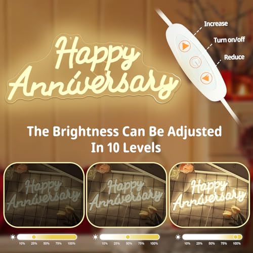 hhuohuona Happy Anniversary Neon Sign Dimmable Wedding Anniversary Decorations Led Sign Backdrop Feliz Aniversario Light U...