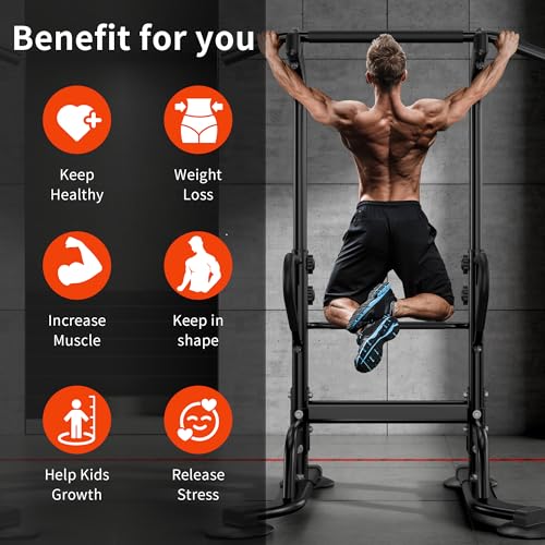 SogesHome Power Tower 11 Height Adjustable Pull Up Bar and Dip Station Multi-Function Strength Training Fitness Equipment ...