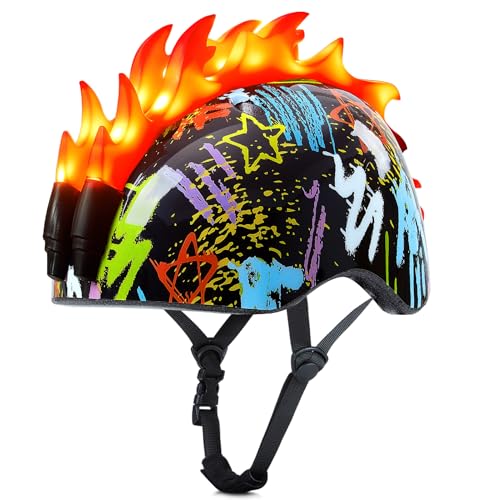 Toddler Bike Helmet with LED Lights, Kids Helmet for Boys 3-8 Years, Adjustable Kids Bike Helmets Toddler Helmets for Bicy...