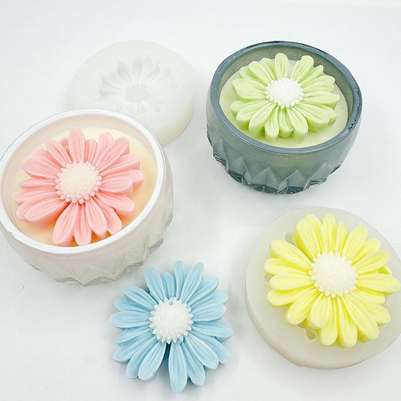 Daisy Candle Mold 4pack, Daisy Silicone molds for Candles, for soap,Candles,Resin,Polymer Clay, Plaster and More DIY Craft