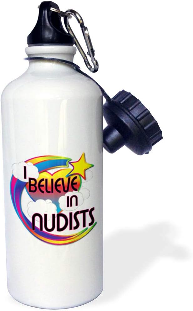 3dRose Nudists Cute Believer Design Sports Water Bottle, 21oz, Multicolored