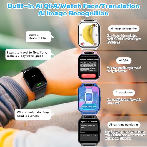 1.85" Kids Watch, AI(Translation/Q&A/Watch Face/Image Recognition)Smartwatches with Heart Rate,Sleep Monitor,Video Music P...