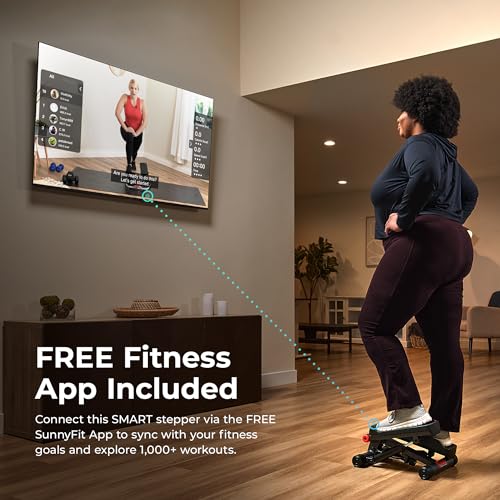 Sunny Health & Fitness Mini Stepper for Exercise at Home, Stair Step Workout Machine with Resistance Band and Over 300lb W...