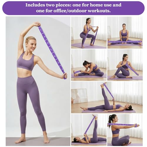2pcs Yoga Straps for Stretching 12 Gears Elastic Bands for Exercise Stretch Band with Loops for Pilates, Yoga, Ballet, Gym...