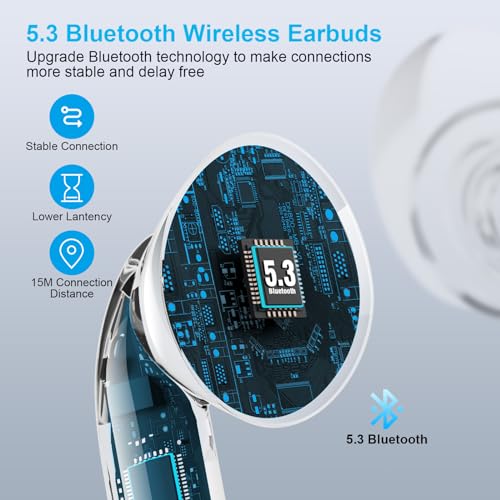 Wireless Earbuds for iPhone, 5.3 Bluetooth Headphones for Apple Earbuds Wireless, ENC Noise Cancelling 40Hrs Playback in E...