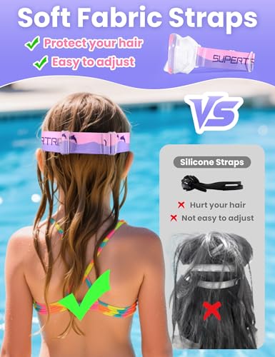 Supertrip Kids Swim Goggles with Nose Cover for Ages 6-14, Tempered Glass Fabric Strap Swimming Snorkel Mask for Pool Beach