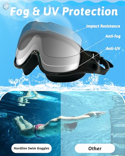 Hurdilen Swim Goggles, Anti Fog Anti UV, Wide View and No Leaking Swimming Goggles & Swim Cap for Men Women Adult Youth