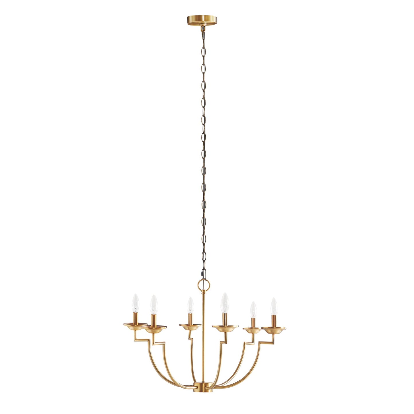 Hampton Hill Traditional Chandelier, 6 Bulbs, Iron, 25inDia x 57inH, Adjustable Ceiling Mount Light Fixture, Gold, Model FB150-1163