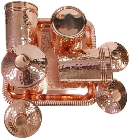 Copper Storage Canister Set with Serving Tray and Spoon, 4 Hammered Jars, Kitchen Container Set (4) (6)
