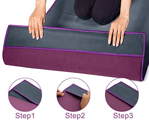 Heathyoga Hot Yoga Towel Non Slip, Microfiber Non Slip Yoga Mat Towel, Exclusive Corner Pockets Design, Dual-Grip, Sweat A...
