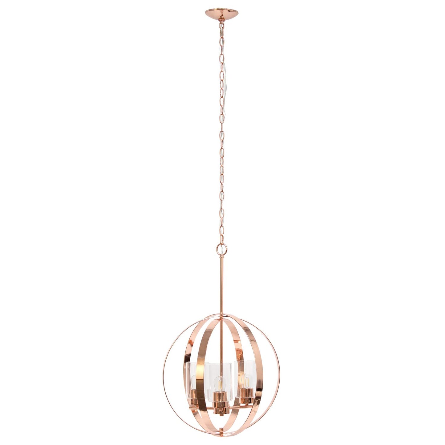 Elegant Designs 3-Light Pendant Light, Metal & Glass, 18inx18inx28.5in, Rose Gold, Model PT1021-RGD