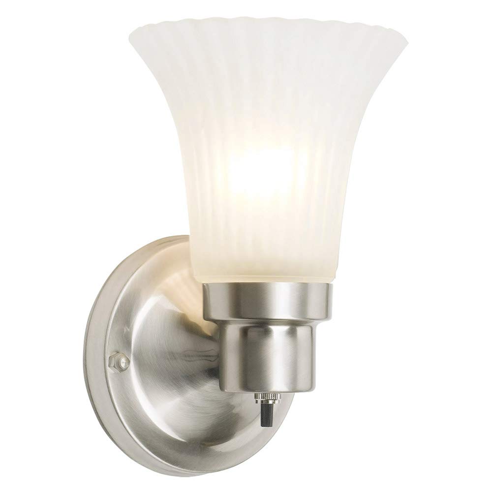 Design House 504977 1-Light Wall Sconce, Dimmable, Frosted Glass, 8.25H X 5.1W, Satin Nickel, Ideal For Bathroom, Bedroom,