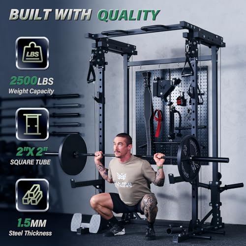 MAJOR FITNESS Drone3 Power Rack, 2500lbs Multi-Function Home Gym Squat Rack with Dual Pulley System, Pull-Up Bar & J-Hook...