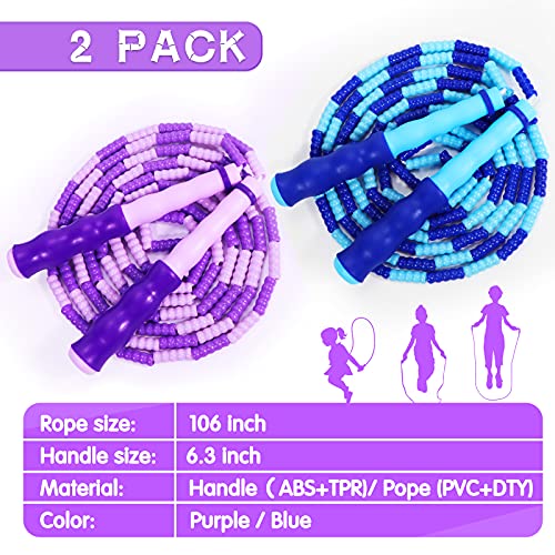 Supertrip Jump Rope Kids-Soft Beaded Skipping Rope Adjustable Tangle-Free Segmented Jumping Rope for Children and Students