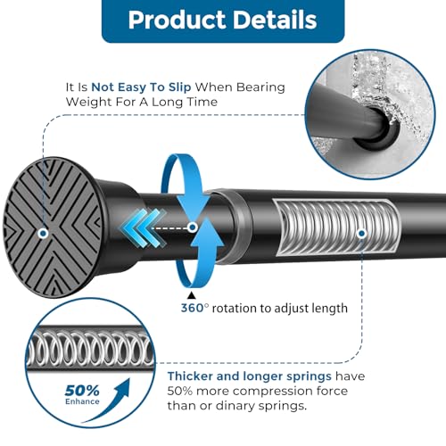 AIZESI Tension Rod 24 to 46 Inch, 1Pcs Black Tension Curtain Rod, Adjustable Spring Tension Rod No Drilling for window，kit...