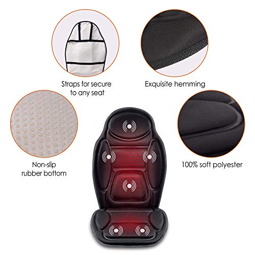 Snailax Massage Seat Cushion - Back Massager with Heat, 6 Vibration Massage Nodes & 2 Heat Levels, Massage Chair Pad for H...