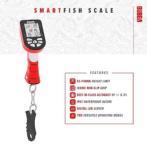 BUBBA Smart Fish Scale -Tournament Fishing Tool - Built in Fish Clip and Hook - 2 Modes, Digital Screen, 60lb Limit