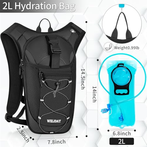 WELIDAY Hydration Backpack with 2L Water Bladder, Lightweight Hydro Pack for Cycling, Running, Hiking, Climbing