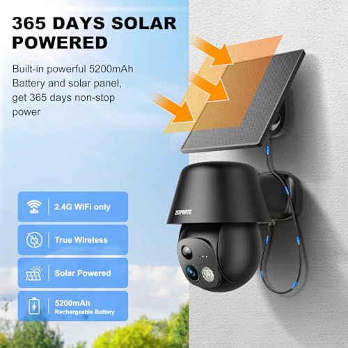 Solar Security Cameras Wireless Outdoor, 2K Pan/Tilt 360° View Solar/Battery Powered WiFi Cameras for Home Security with A...