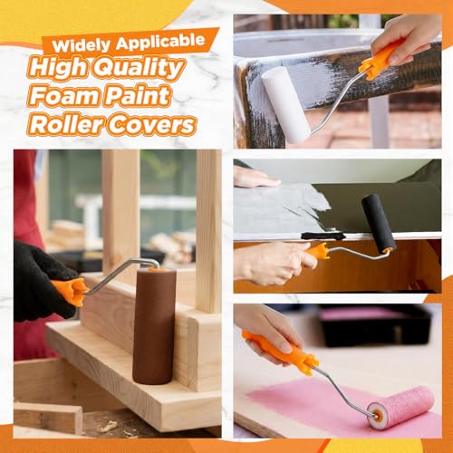 Acellegic 24 Pcs 4 Inch Foam Paint Rollers with Roller Frame Kit High Density Foam Paint Roller House Painting Supplies, M...