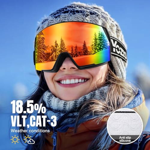 YOZISS Ski Goggles Men Women,OTG Snowboard Goggles Over Glasses,Anti Fog Winter Sports Goggles for Snowboard Snowmobile