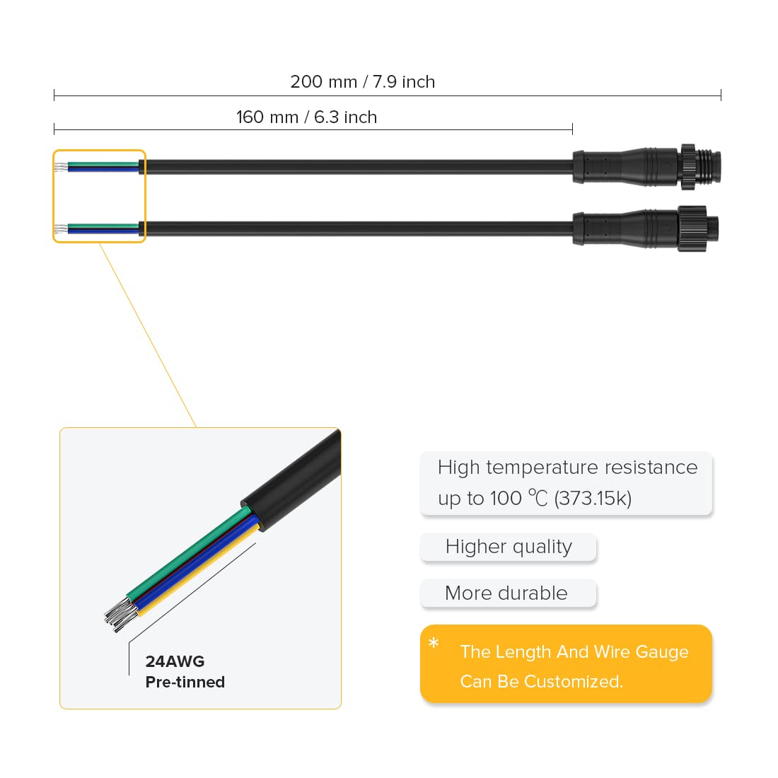 Btf-Lighting 5 Pin Electrical Metal Nut Connector 22Awg Ip68 Male Female Connector 7.87In/20Cm Extension Cable For Car Truck Boat Indoor/Outdoor Led Strip Lights/String 15Mm Metal Nut Small Size