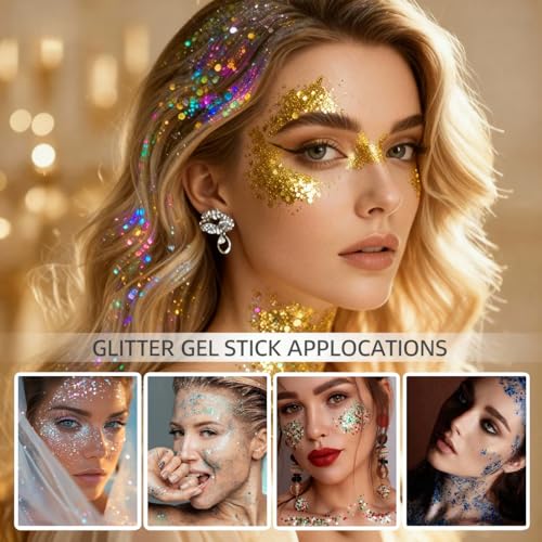 Body Glitter Stick, Perfect Holographic Sequins Christmas Face and Hair Glitter Makeup Neon Outfit Rave Festival Party Acc...