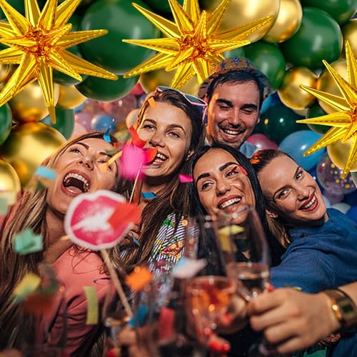137Pcs Green and Gold Balloons Garland Arch Kit with Stars - 5 10 12 18 inch Dark Green Gold Confetti Latex Balloons for B...