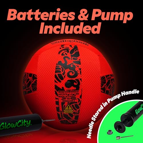 GlowCity LED Volleyball - Size 5 Light Up Glow in The Dark Volleyball with Pump and Batteries, Water-Resistant for Beach a...