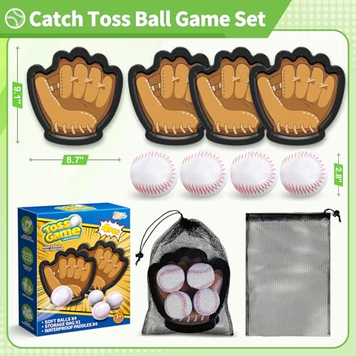 SpringFlower 4 Pack Catch and Toss Ball Game,Toddler Baseball Catch and Toss Ball Set,Outdoor Sport Yard Beach Pool Game T...
