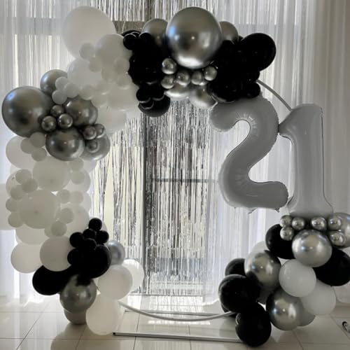 Black and Silver Balloons, 60pcs 12 Inches Black White Silver Confetti Balloons with 1 Ribbon for Birthday, Baby Shower, W...