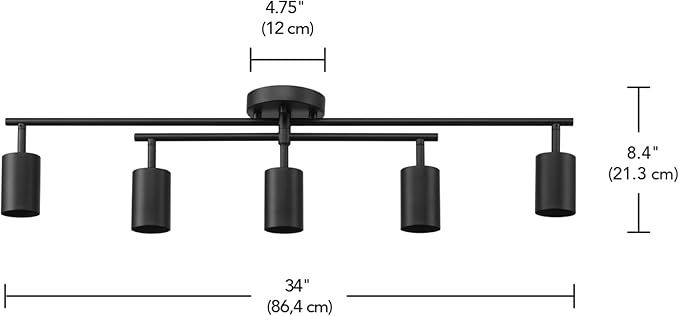 Globe Electric 64000052 5-Light Track Lighting, Center Swivel Bar, Matte Black, Ceiling Light, Track Light Heads, Pivot Shades, Track Ceiling Light, Track Lighting Kit, 5 Bulb Kitchen Light