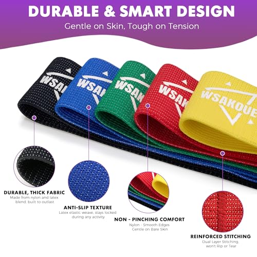 WSAKOUE Fabric Resistance Bands for Working Out – 5 Booty Bands for Women & Men, Exercise Workout Bands for Legs, HIPS & G...