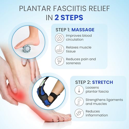Foot & Calf Stretcher for Plantar Fasciitis, Includes Foot Massage Roller, Achilles Tendinitis, Foot Drop, Yoga Foot & Leg...